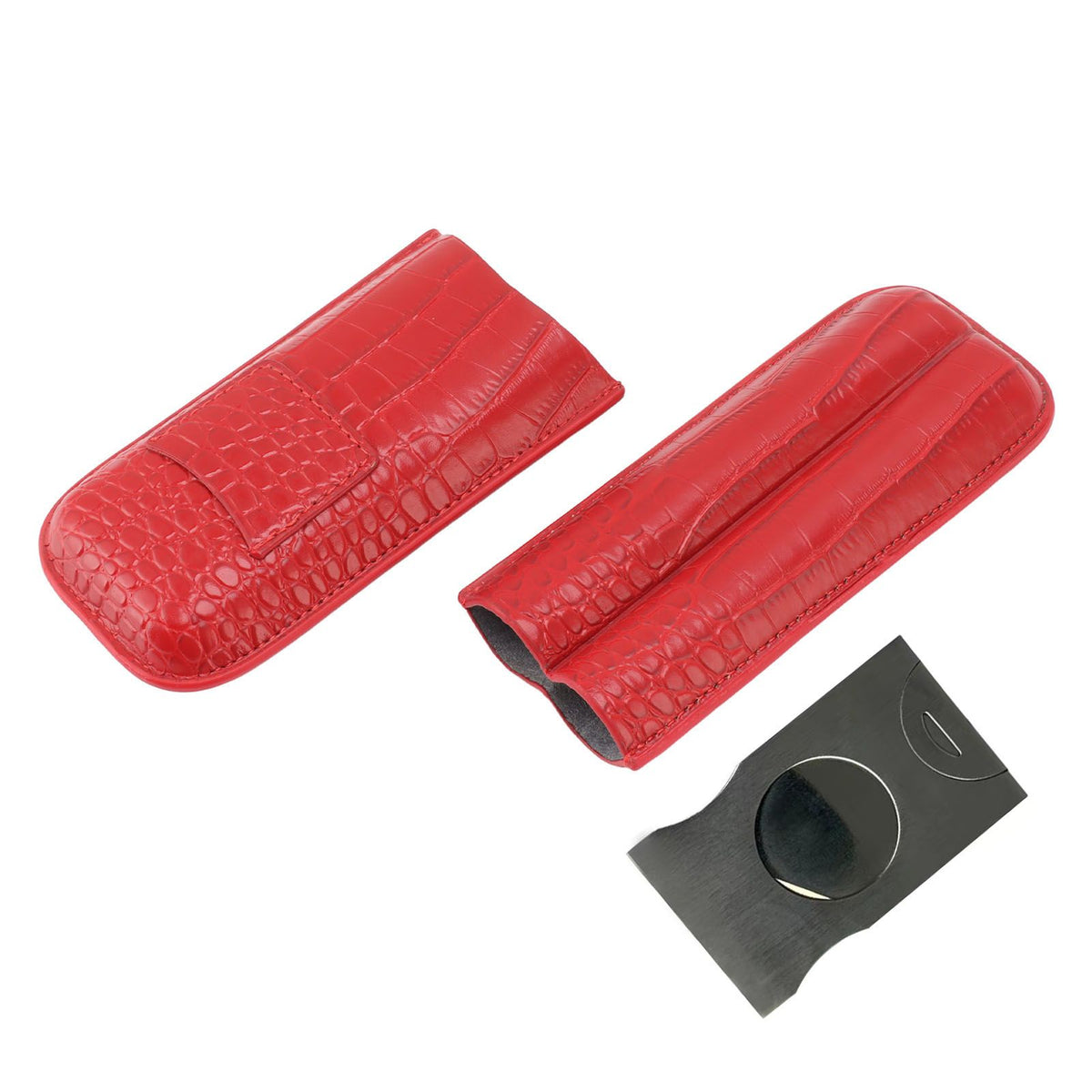 2 Finger Cigar Case Cigar Sleeve Portable Travel Cigar Holder Moisturizing Function With Cutter Red