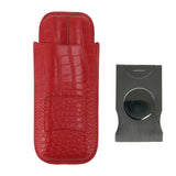 2 Finger Cigar Case Cigar Sleeve Portable Travel Cigar Holder Moisturizing Function With Cutter Red