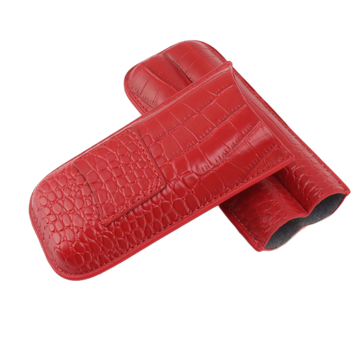2 Finger Cigar Case Cigar Sleeve Portable Travel Cigar Holder Moisturizing Function With Cutter Red