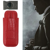 2 Finger Cigar Case Cigar Sleeve Portable Travel Cigar Holder Moisturizing Function With Cutter Red