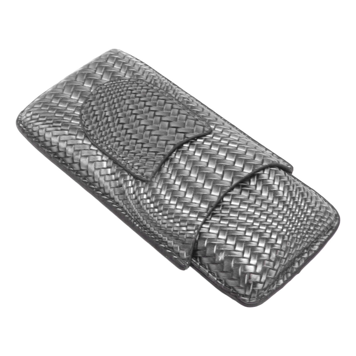 3 Finger Cigar Case Woven Pattern Portable Travel Leather Cigar Humidor Case Smoking Accessories Silver