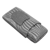 3 Finger Cigar Case Woven Pattern Portable Travel Leather Cigar Humidor Case Smoking Accessories Silver - Front View