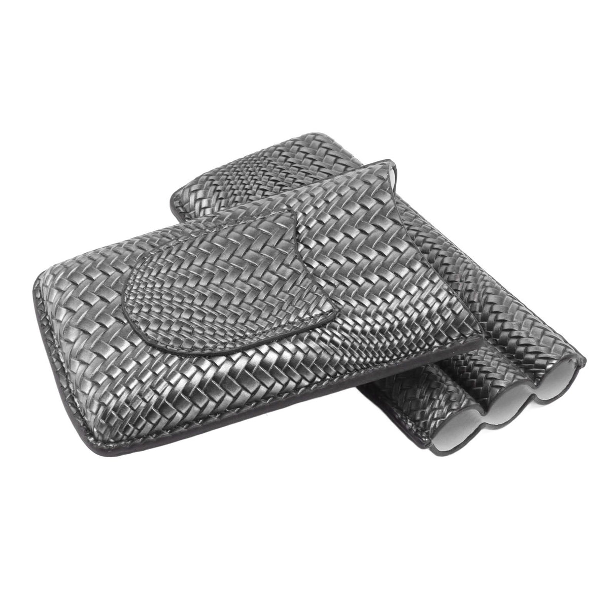 3 Finger Cigar Case Woven Pattern Portable Travel Leather Cigar Humidor Case Smoking Accessories Silver