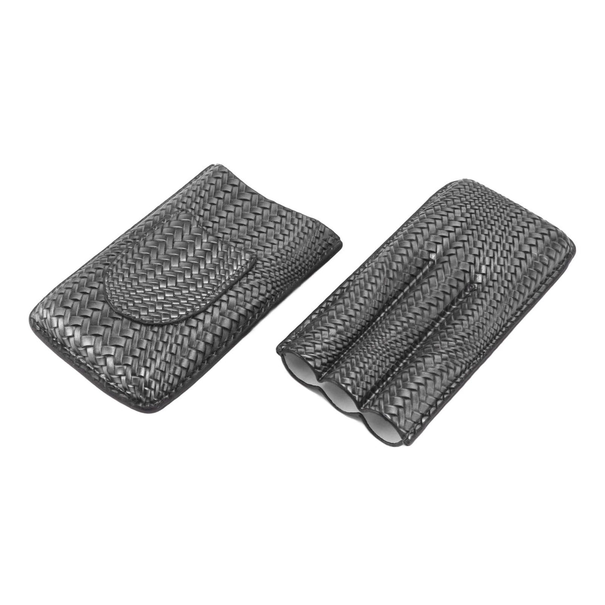 3 Finger Cigar Case Woven Pattern Portable Travel Leather Cigar Humidor Case Smoking Accessories Silver