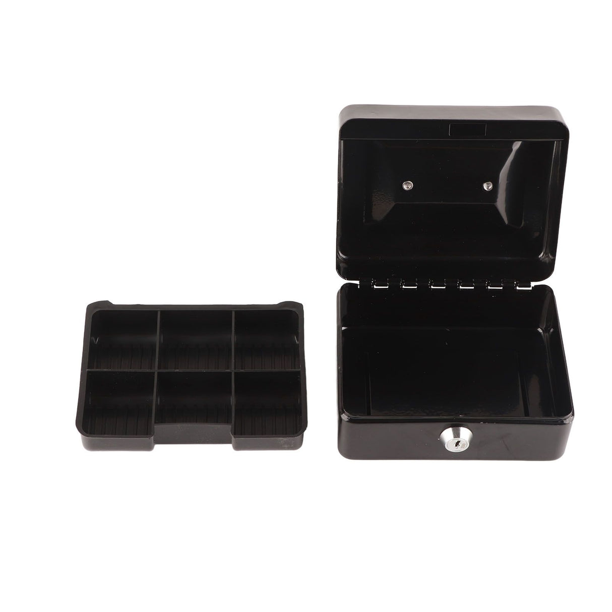 Metal Cash Box 6 Compartments High Safety Money Box with Money Tray and Key Lock for Home Business Black