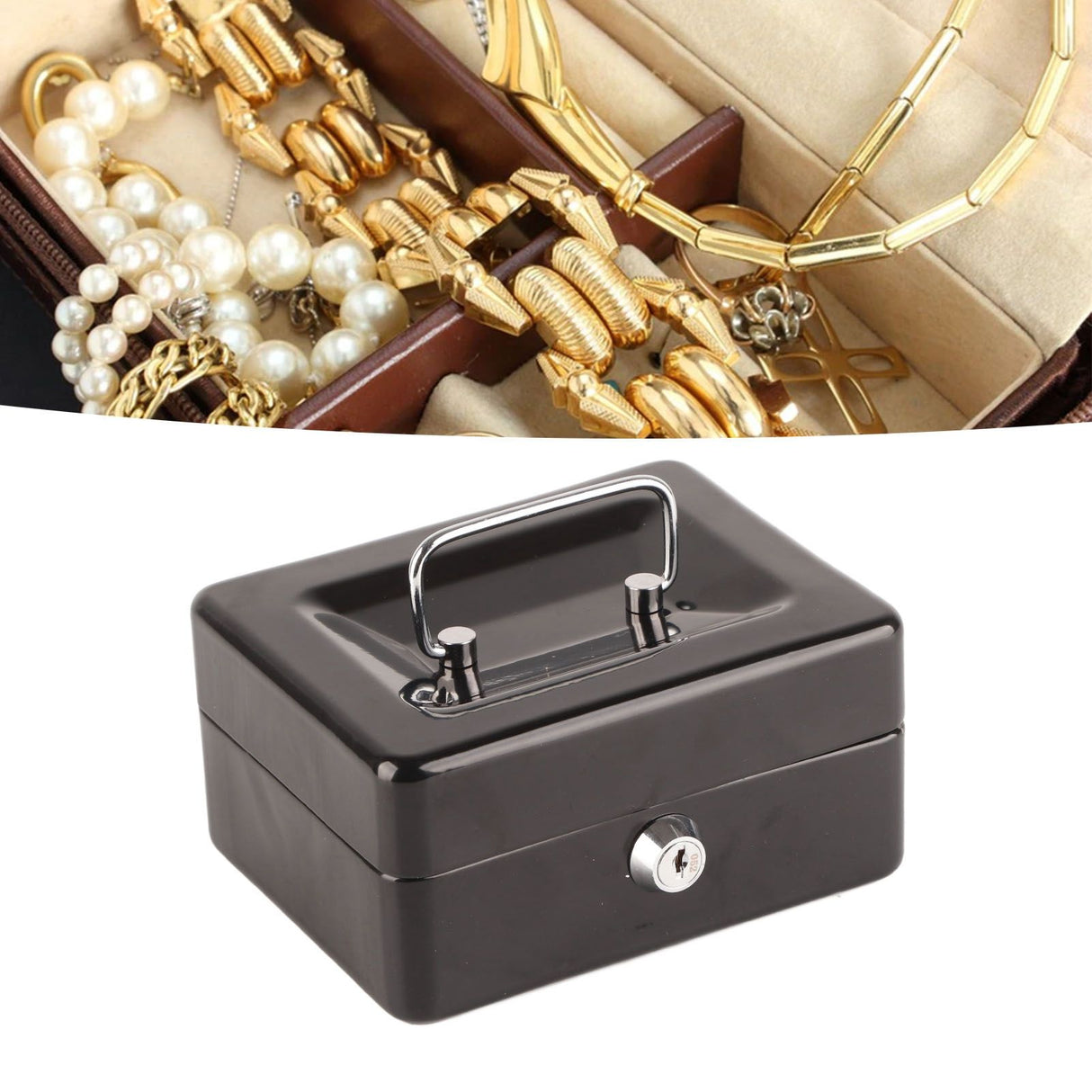 Metal Cash Box 6 Compartments High Safety Money Box with Money Tray and Key Lock for Home Business Black