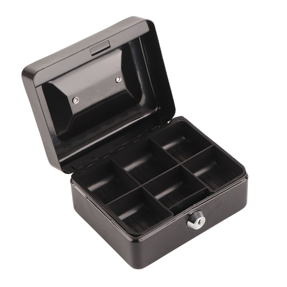 Metal Cash Box 6 Compartments High Safety Money Box with Money Tray and Key Lock for Home Business Black