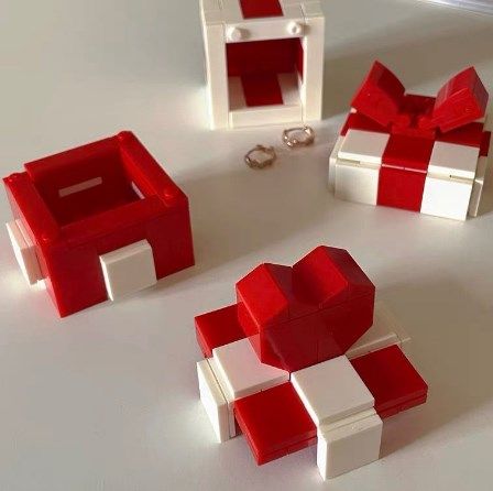 Ring Box Heart Shape Assembling Blocks Ring Gift Box for Engagement Birthday Gift Red and White
