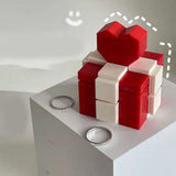 Ring Box Heart Shape Assembling Blocks Ring Gift Box for Engagement Birthday Gift Red and White