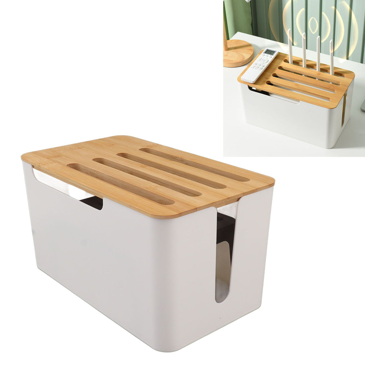 Router Storage Box Large Space Multi Hole Bit Bamboo Cover Home WiFi Router Organizer