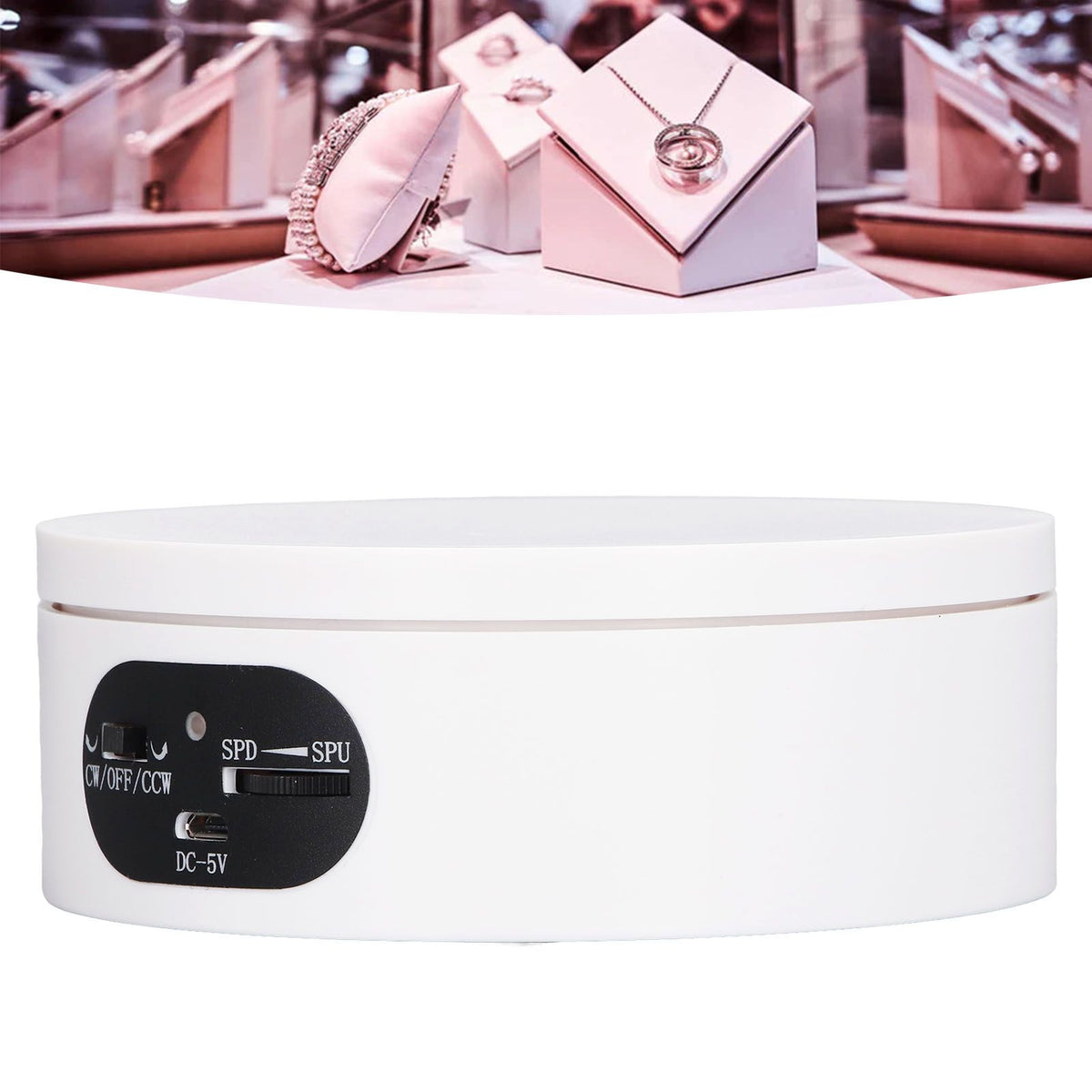 Rotating Display Stand 5.5lb Load Capacity 360 Degree Photography Turntable Plug in Battery Knob Speed Control White 12cm/4.7in