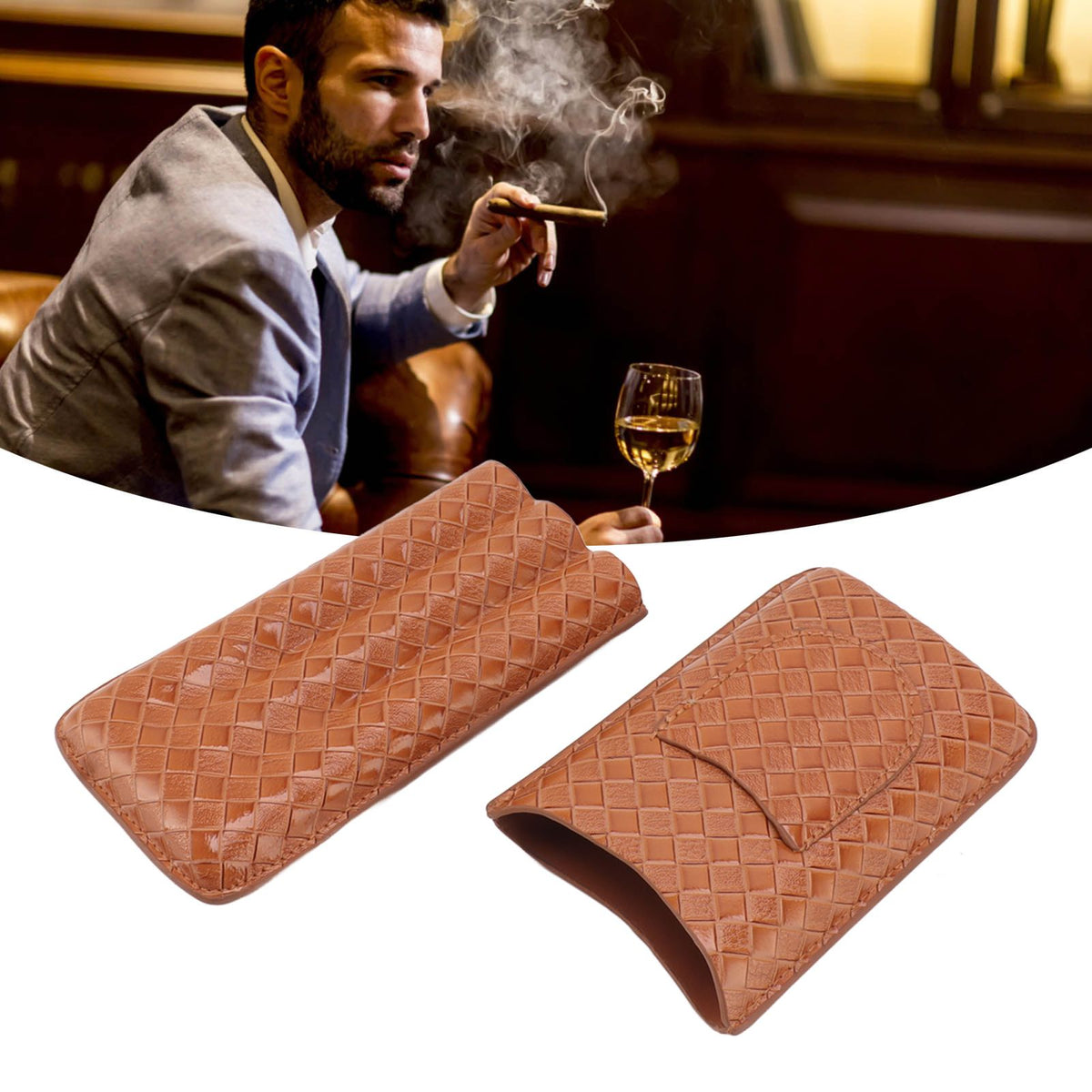 3 Sticks Portable Cigar Case Leather Cigar Humidors Travel Moisturizer Cigar Case for Men Gifts Aurantium