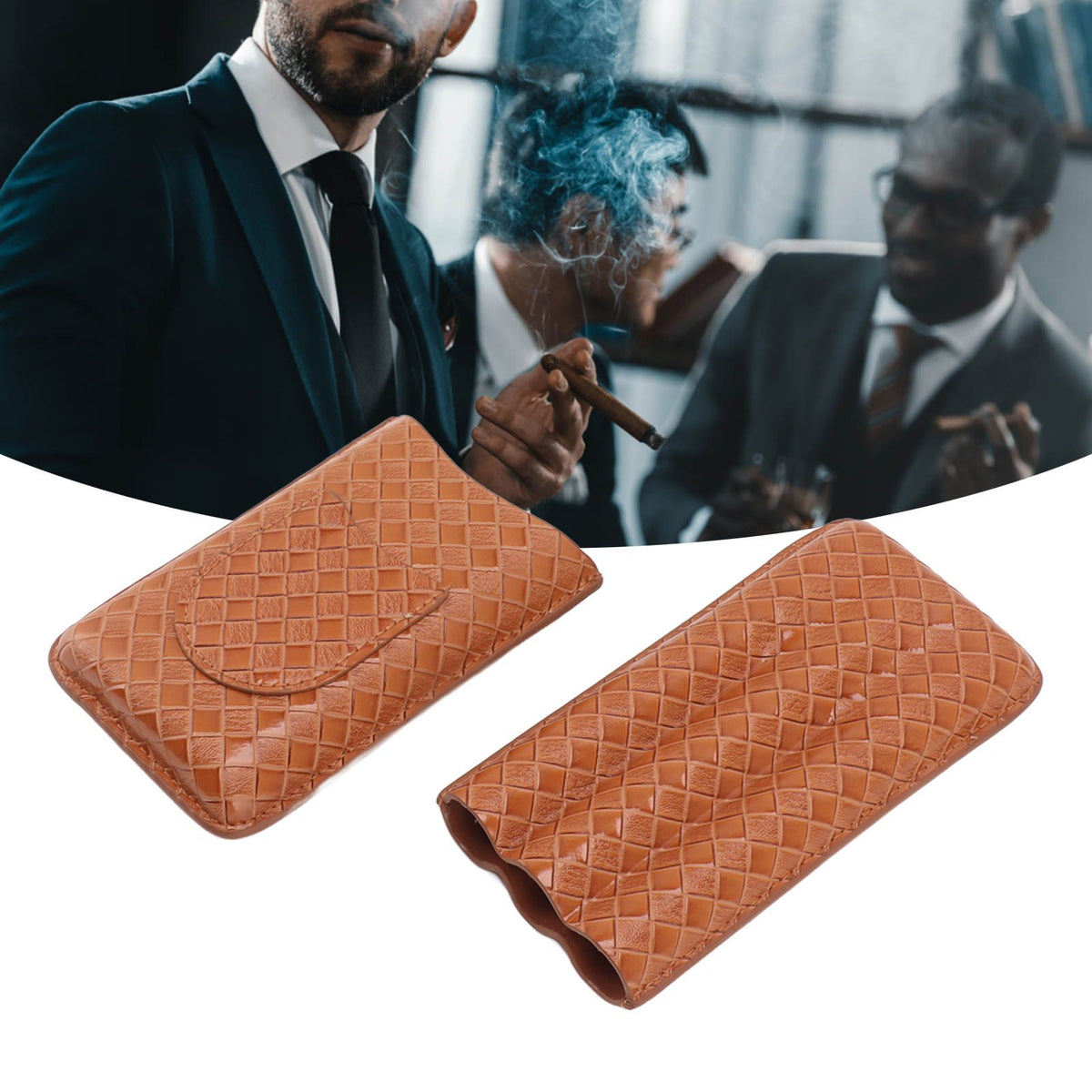 3 Sticks Portable Cigar Case Leather Cigar Humidors Travel Moisturizer Cigar Case for Men Gifts Aurantium