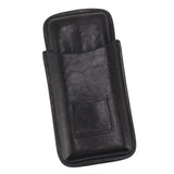 Leather Cigar Case Portable 3 Finger Cigar Humidor Carrying Case with Cutter Pocket for Cigar Lovers Black - Front View