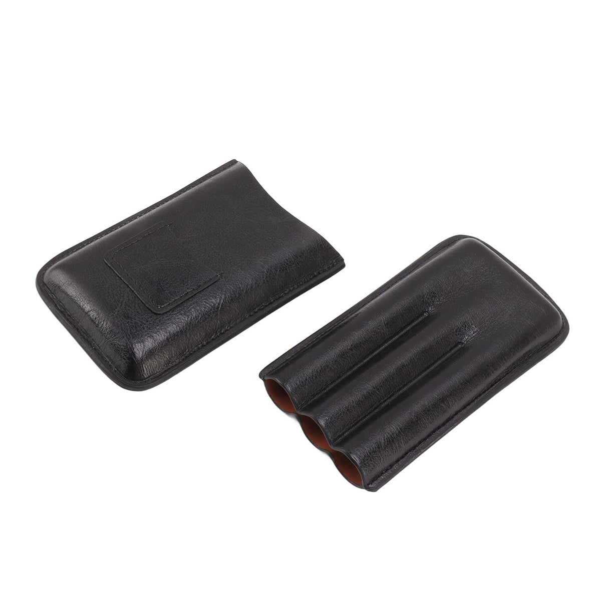 Leather Cigar Case Portable 3 Finger Cigar Humidor Carrying Case with Cutter Pocket for Cigar Lovers Black