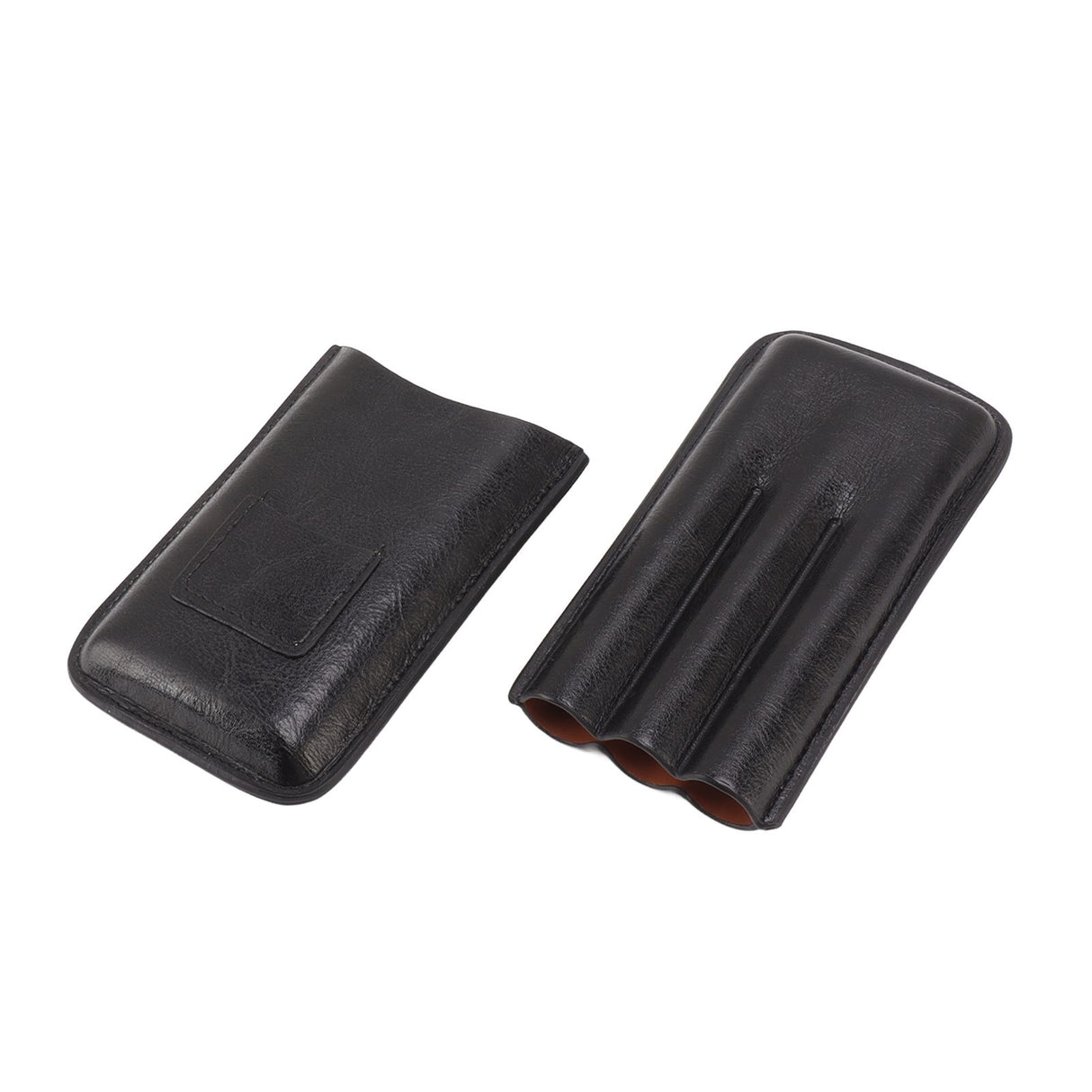 Leather Cigar Case Portable 3 Finger Cigar Humidor Carrying Case with Cutter Pocket for Cigar Lovers Black
