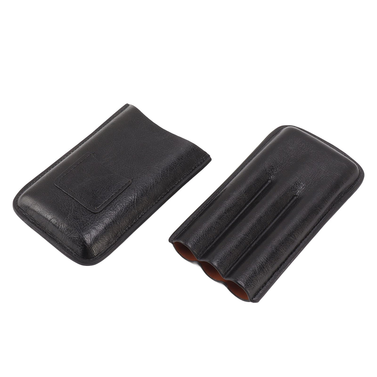 Leather Cigar Case Portable 3 Finger Cigar Humidor Carrying Case with Cutter Pocket for Cigar Lovers Black