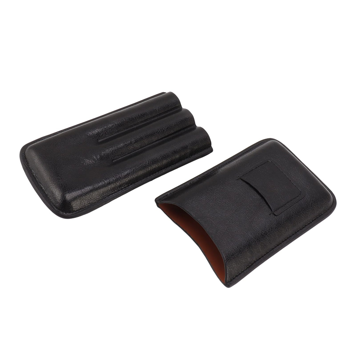 Leather Cigar Case Portable 3 Finger Cigar Humidor Carrying Case with Cutter Pocket for Cigar Lovers Black