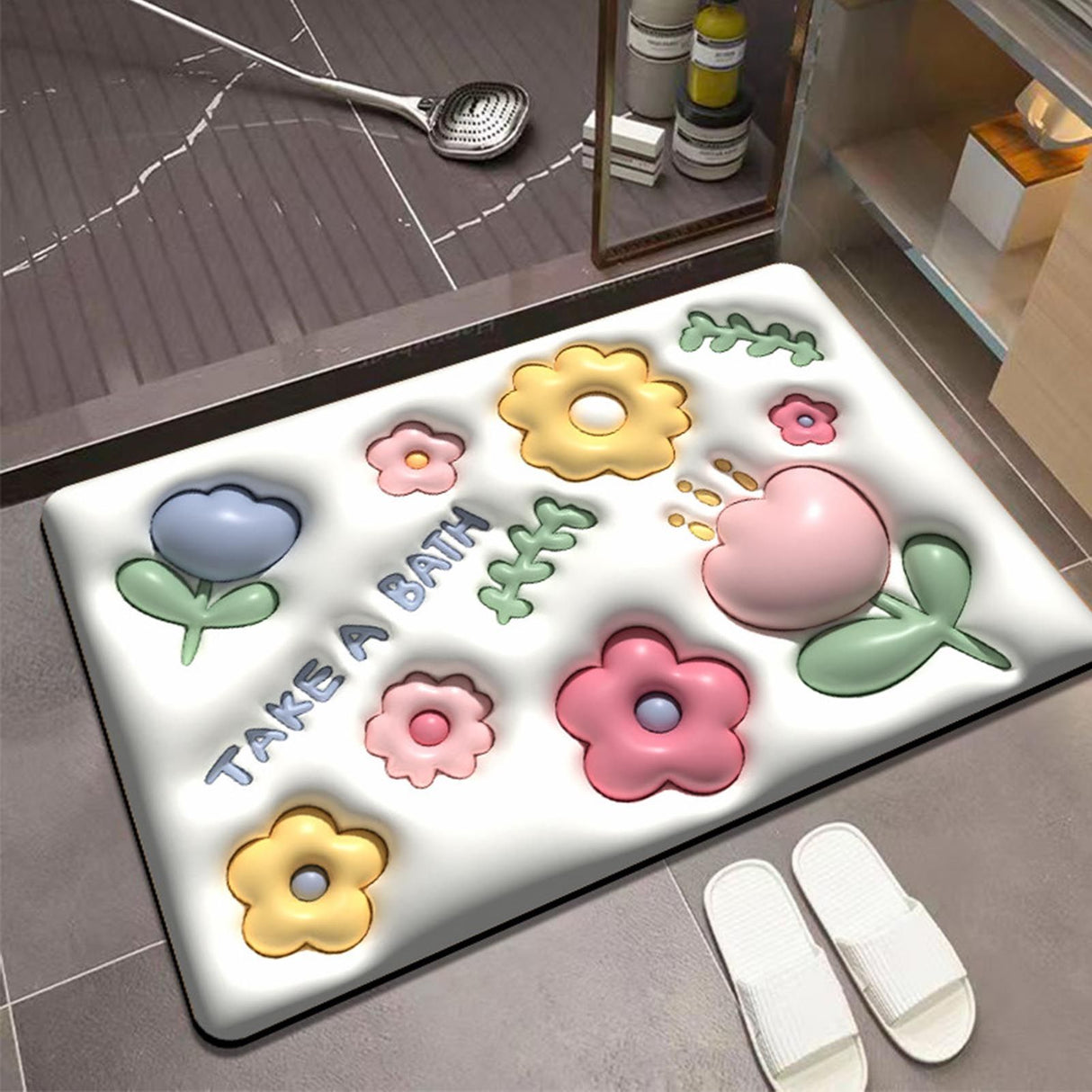 Diatomaceous Earth Bath Mat Bath Mat Slip Resistant 3D Pattern Fast Drying Bathroom Floor Rug 003
