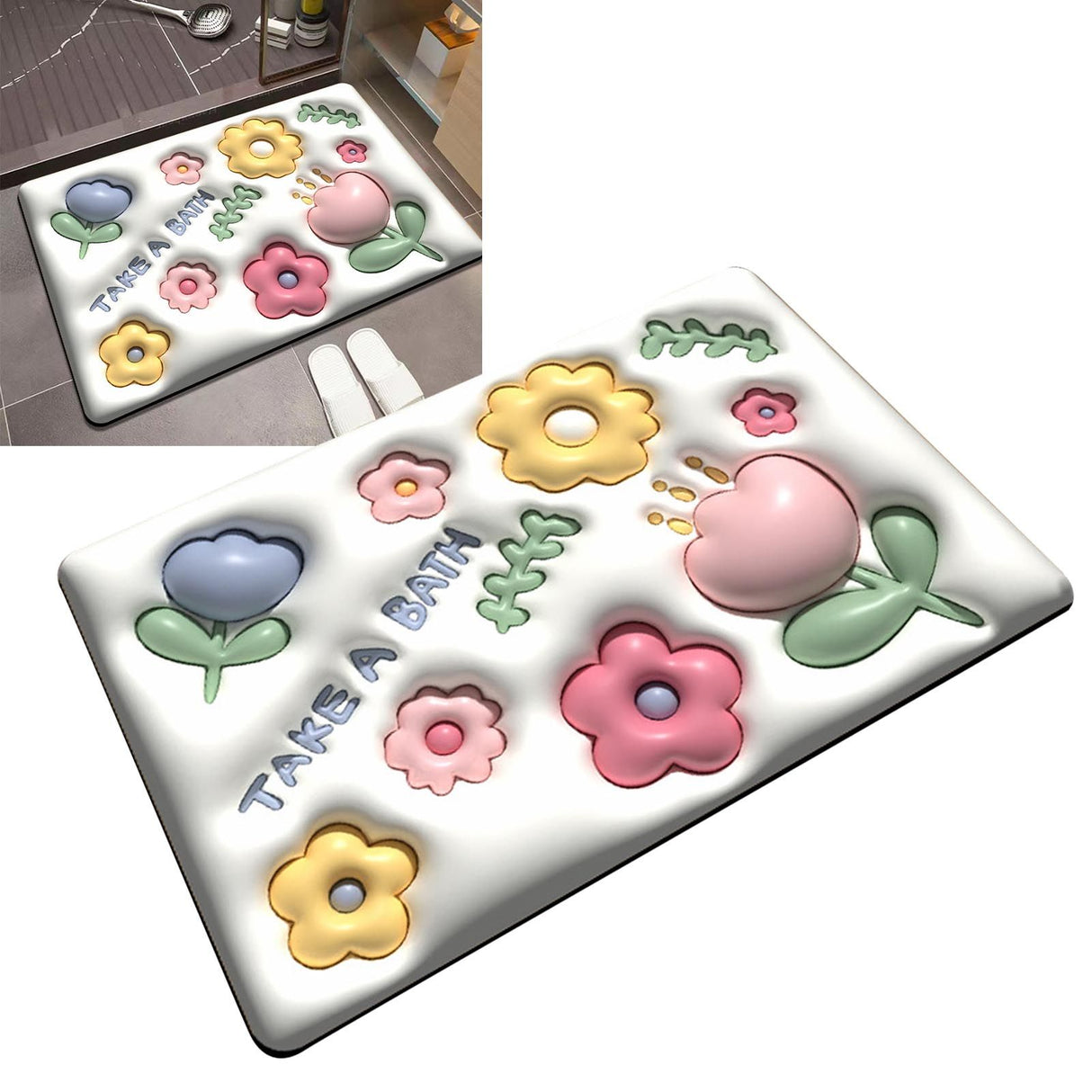 Diatomaceous Earth Bath Mat Bath Mat Slip Resistant 3D Pattern Fast Drying Bathroom Floor Rug 003