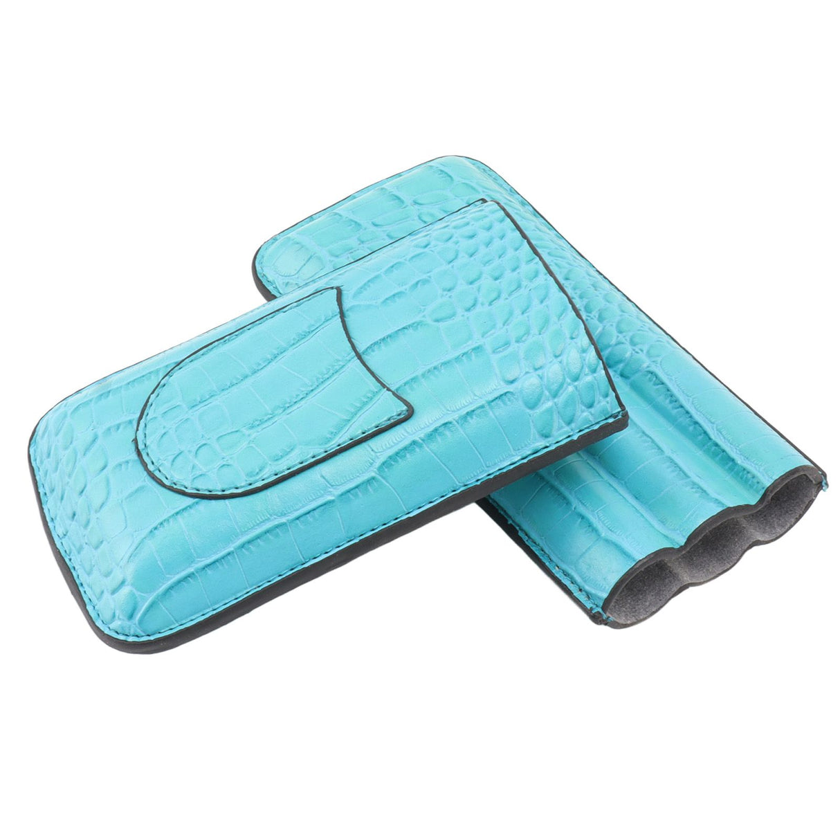 3 Finger Cigar Holder Frosted Finish Portable 3 Finger Leather Cigar Case for Travelling Hiking Light Blue