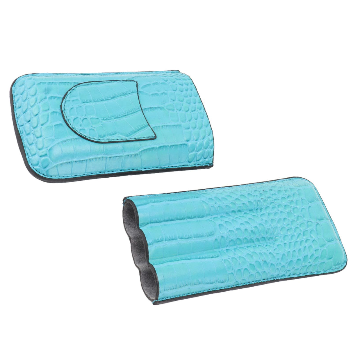3 Finger Cigar Holder Frosted Finish Portable 3 Finger Leather Cigar Case for Travelling Hiking Light Blue