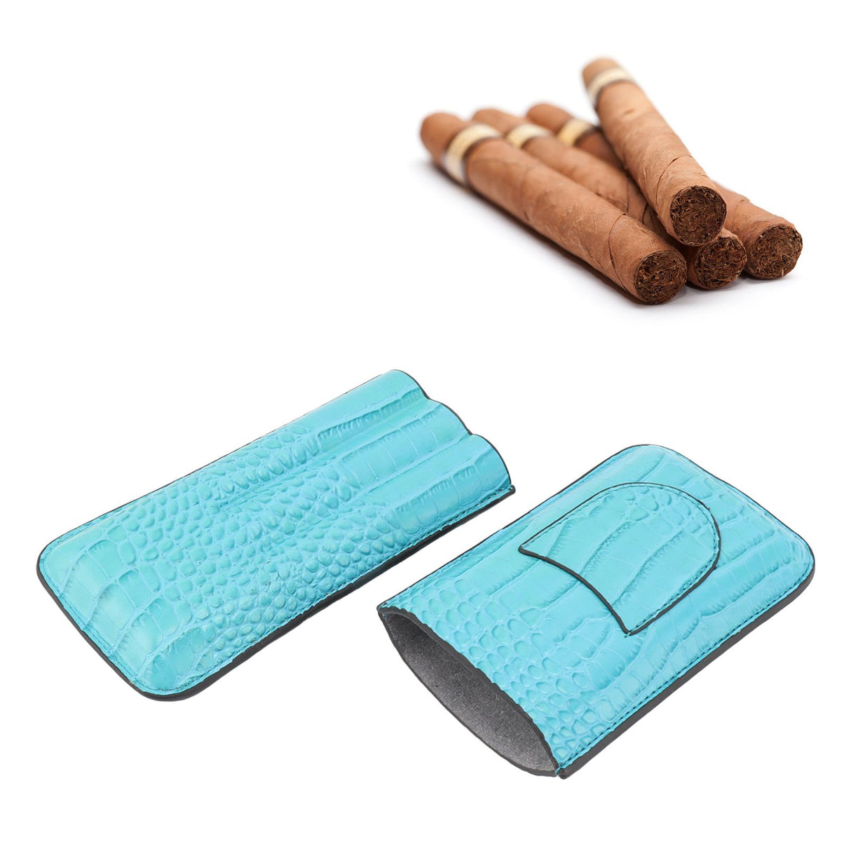3 Finger Cigar Holder Frosted Finish Portable 3 Finger Leather Cigar Case for Travelling Hiking Light Blue