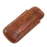 Cigar Case Holder Brown Crocodile Skin Pattern PU Leather 2 Finger Portable Carrying Holder for Travel Anniversary Gifts
