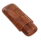 Cigar Case Holder Brown Crocodile Skin Pattern PU Leather 2 Finger Portable Carrying Holder for Travel Anniversary Gifts - Side View