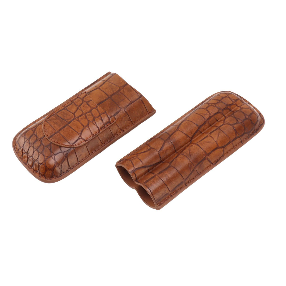 Cigar Case Holder Brown Crocodile Skin Pattern PU Leather 2 Finger Portable Carrying Holder for Travel Anniversary Gifts