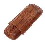 Cigar Case Holder Brown Crocodile Skin Pattern PU Leather 2 Finger Portable Carrying Holder for Travel Anniversary Gifts - Close-Up Angle