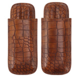 Cigar Case Holder Brown Crocodile Skin Pattern PU Leather 2 Finger Portable Carrying Holder for Travel Anniversary Gifts - Extra Image