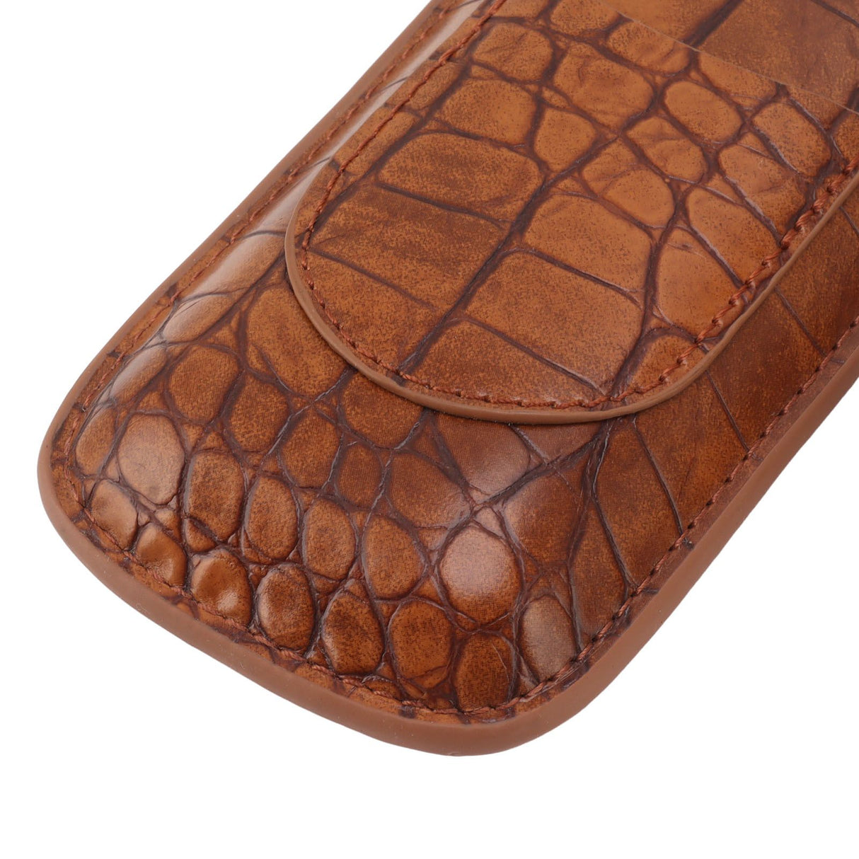 Cigar Case Holder Brown Crocodile Skin Pattern PU Leather 2 Finger Portable Carrying Holder for Travel Anniversary Gifts