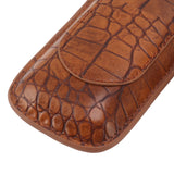 Cigar Case Holder Brown Crocodile Skin Pattern PU Leather 2 Finger Portable Carrying Holder for Travel Anniversary Gifts