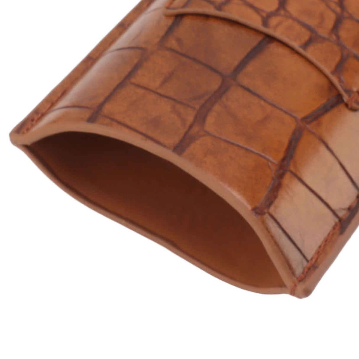 Cigar Case Holder Brown Crocodile Skin Pattern PU Leather 2 Finger Portable Carrying Holder for Travel Anniversary Gifts