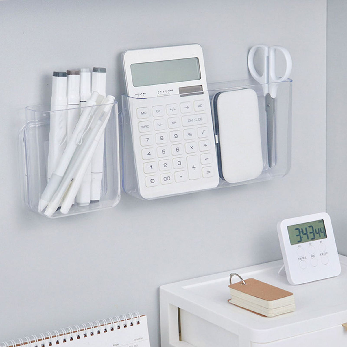 Adhesive Storage Bin Transparent Plastic Wall Mounted Floating Storage Holder Desk Organizer for Bedroom Bathroom L
