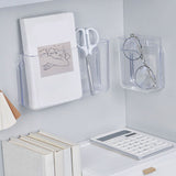 Adhesive Storage Bin Transparent Plastic Wall Mounted Floating Storage Holder Desk Organizer for Bedroom Bathroom L