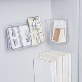 Adhesive Storage Bin Transparent Plastic Wall Mounted Floating Storage Holder Desk Organizer for Bedroom Bathroom L