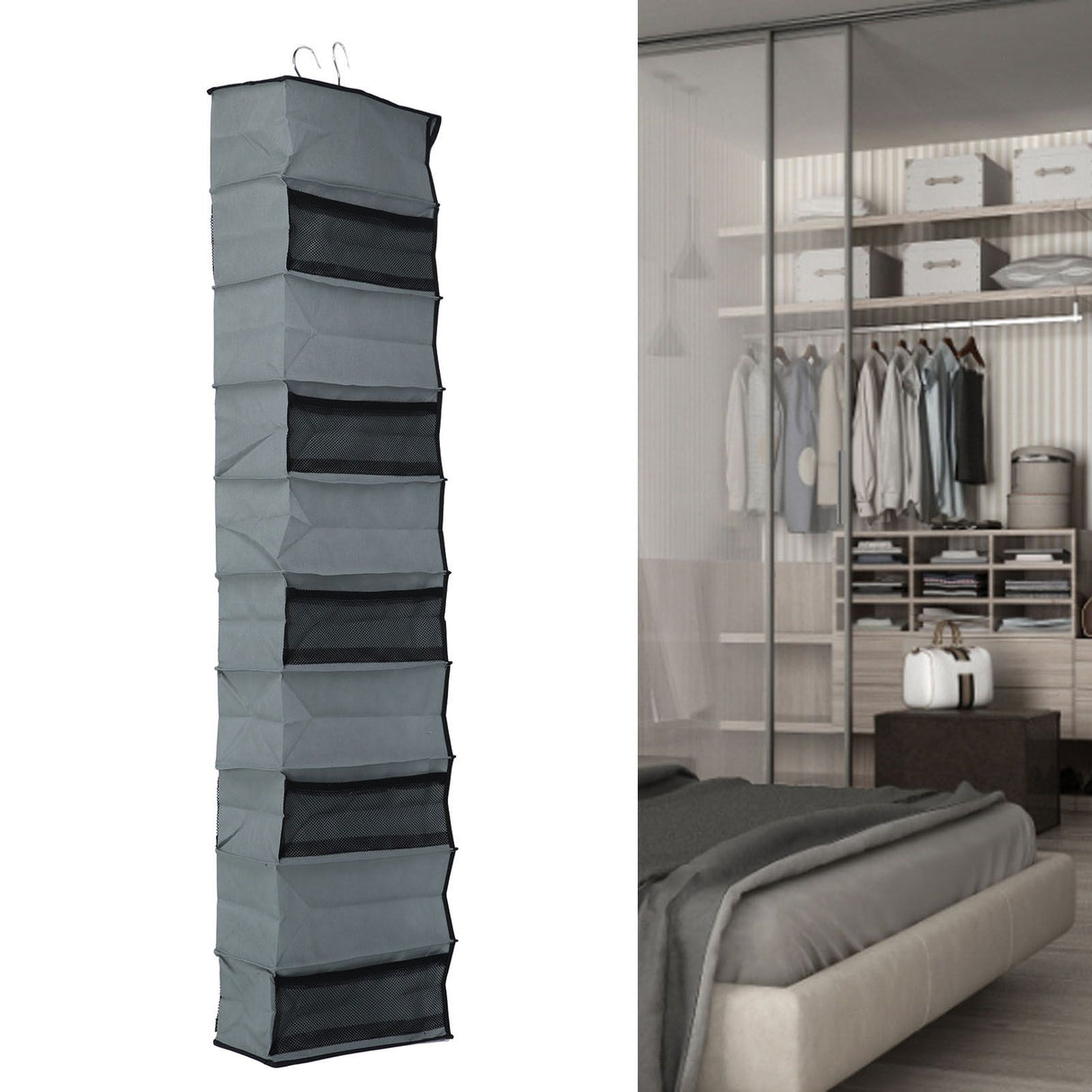 10 Layers Wardrobe Hanging Storage Bag Strong Load Bearing Multilayer Hanging Storage Bag for Shoes Hat Underwear