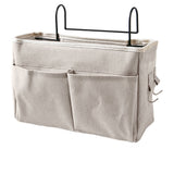 Nightstand Hanging Bag Cotton Linen Bedside Storage Pocket Organizer Basket for Bunk Bed Dorm Rooms White