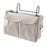 Nightstand Hanging Bag Cotton Linen Bedside Storage Pocket Organizer Basket for Bunk Bed Dorm Rooms White
