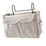 Nightstand Hanging Bag Cotton Linen Bedside Storage Pocket Organizer Basket for Bunk Bed Dorm Rooms White - Side View