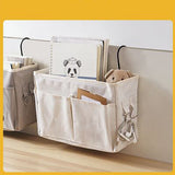 Nightstand Hanging Bag Cotton Linen Bedside Storage Pocket Organizer Basket for Bunk Bed Dorm Rooms White