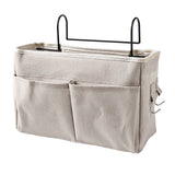 Nightstand Hanging Bag Cotton Linen Bedside Storage Pocket Organizer Basket for Bunk Bed Dorm Rooms White