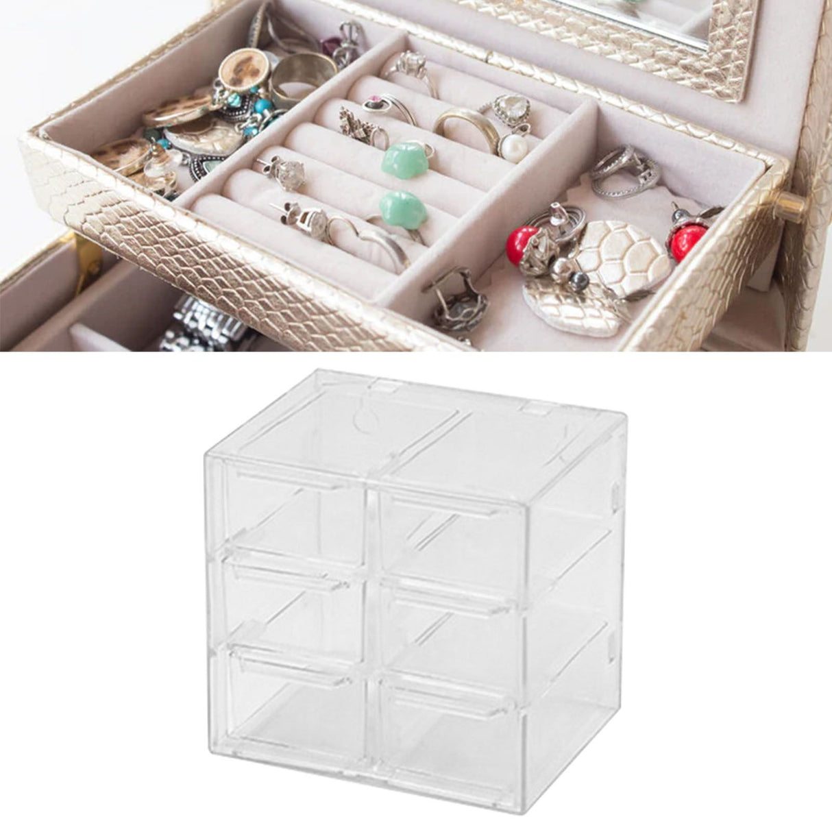 Grid Storage Box Dustproof Transparent Plastic Container Organizer for Jewelry Necklace DIY Art Craft 6 Compartments