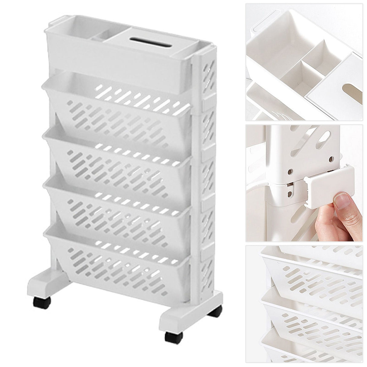 Movable Bookshelf Large Capacity Rotatable Removable Plastic Practical Rolling Organization Shelf 5 Layer