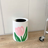 Floral Trash Can Large Mouth Cute Appearance Modern Style Garbage Waste Basket for Kitchen Bathroom Bedroom Round Large Size - Extra Image