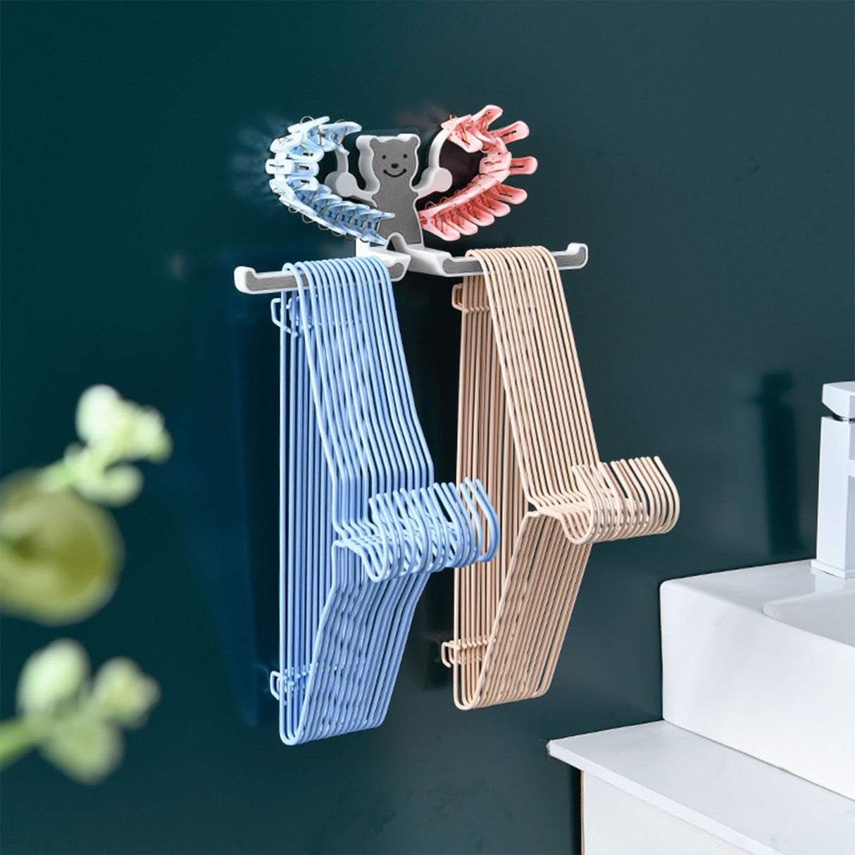 Storage Hook Rack Multipurpose Strong Bearing Capacity Waterproof Punch Free Towel Rack Holder for Home Grey