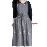 Cooking Apron Flower Embroidery Waterproof Wear Resistant Baking Apron for Coffee Shop Home Dark Grey