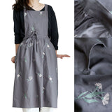 Cooking Apron Flower Embroidery Waterproof Wear Resistant Baking Apron for Coffee Shop Home Dark Grey